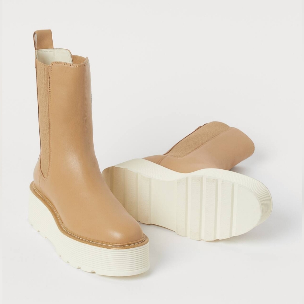 h&m leather high profile platform chunky lug sole chelsea boots - Picture 4 of 9